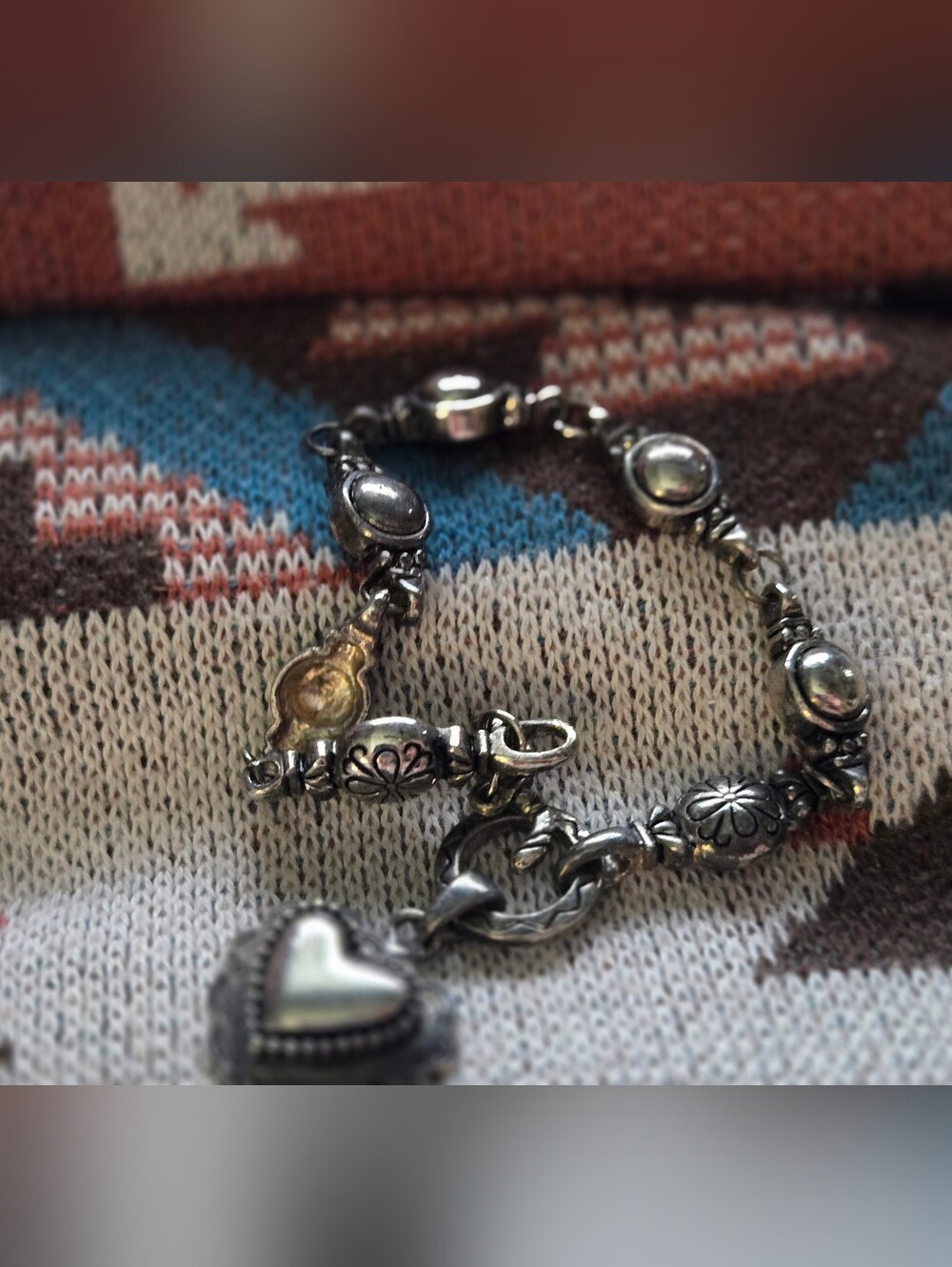 Sterling Silver Heart Charm Toggle Bracelet - Silver